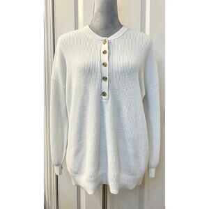 Loft Womens Henley Sweater Long Sleeve Ribbed Knitted Pullover Stretch White L